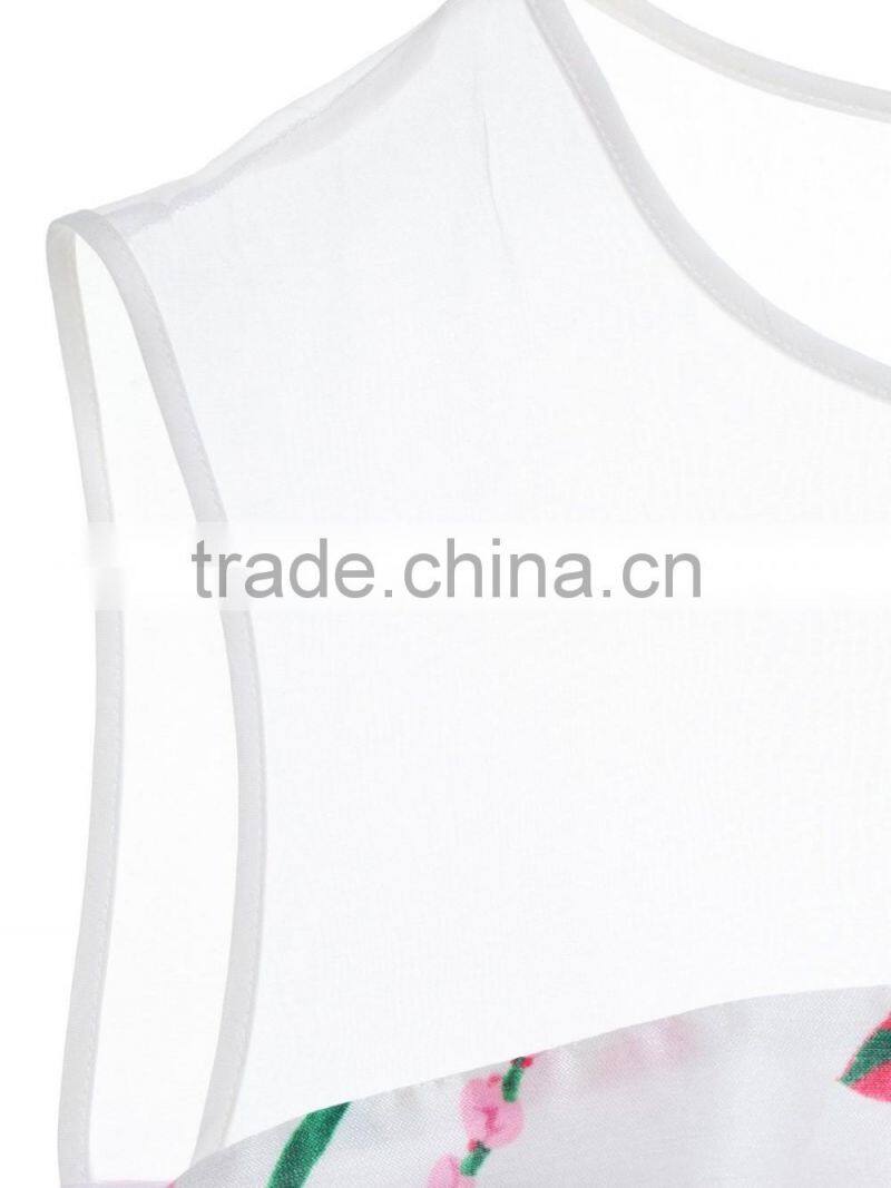 Girls contrast color high-waist flower print dress