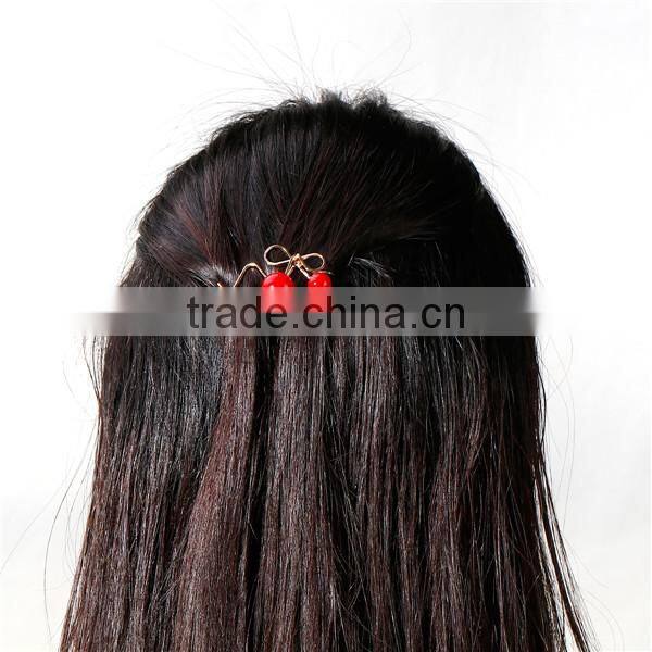 Beautiful Girl Wave Gold Plated Red Cherry Acrylic Hair Clips
