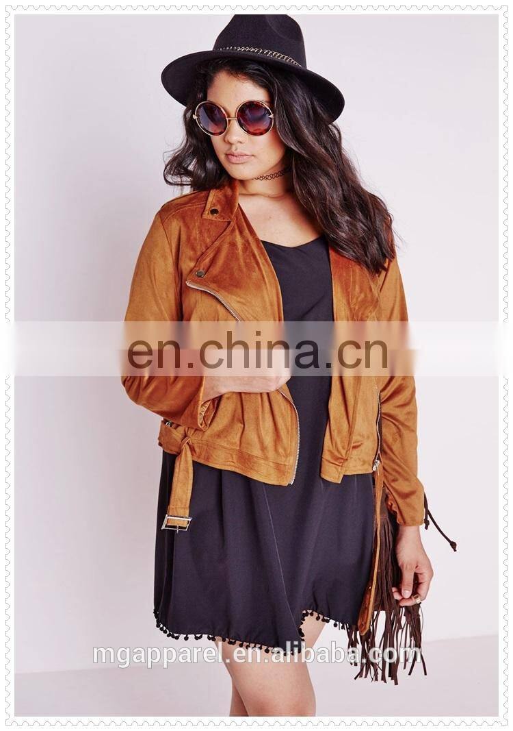 oem plus size female faux suede biker jacket nice design low price made in china