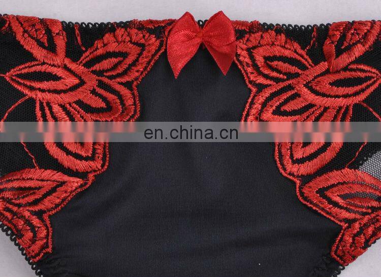 Factory Price Red Lace Embroidered Bra Panties Set, Bra T-Back Panties Set
