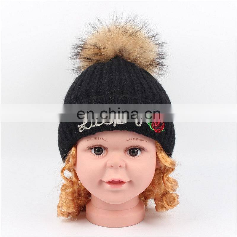 2017 New Design Product Cute Fashion Knit Kids Beanie Fur Pom Pom European Baby Hat