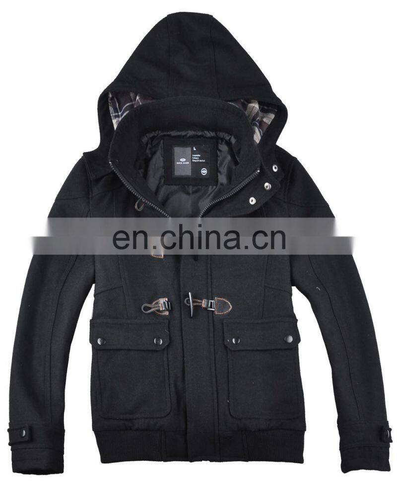 lastest design mens stylish cow buckle hooded 100% cashmere coat