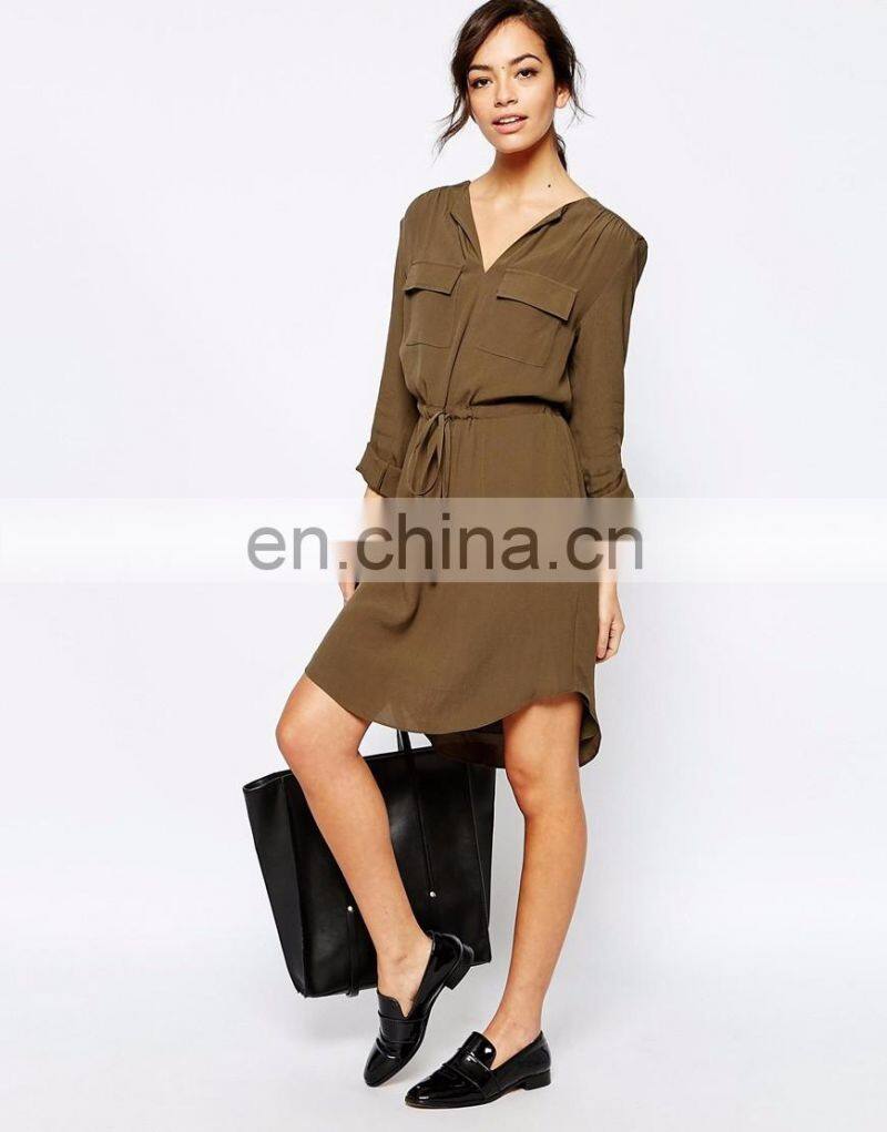 Moda ropa mujer chiffon shirt dress with elastic band
