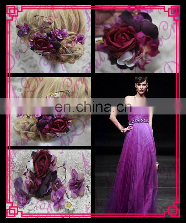 Aidocrystal purple rose flower hair clip Headband bridal hair accessories