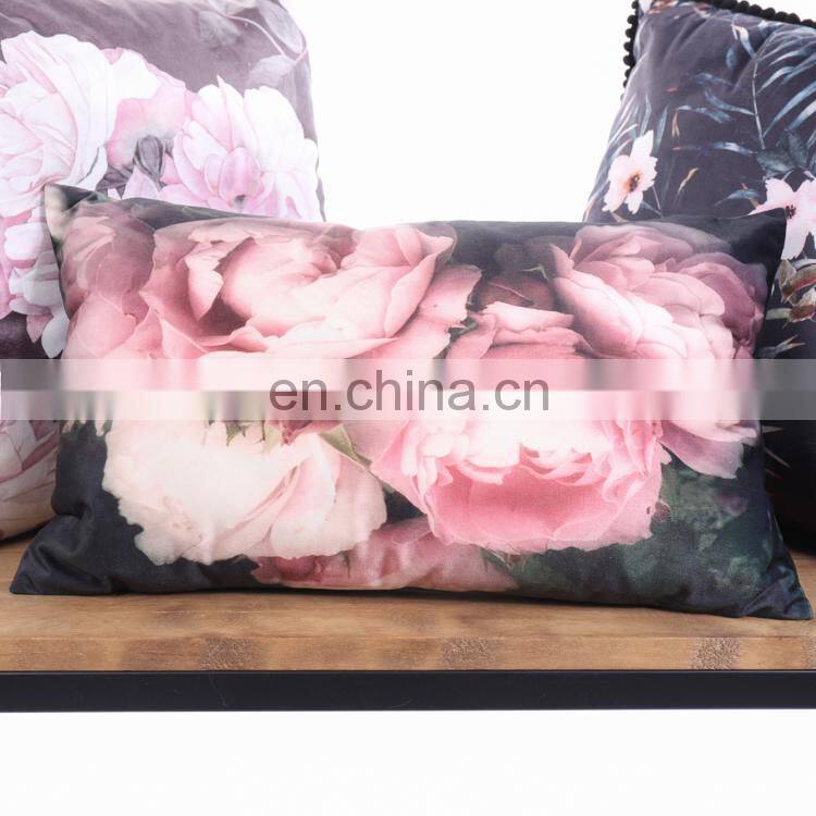 Home Decor Square 18x18 Inches Pillow Case Black and purple Flowers Vintage Style Watercolor Decorative Pillowcase