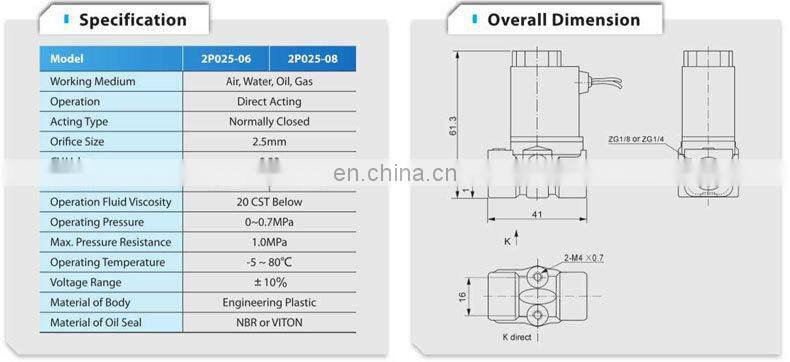 2P025-08 DC12V plastic micro solenoid water valve
