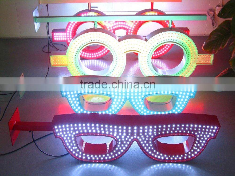 wholesale alibaba express double sided waterproof neon optical shop sign/flashing led glasses