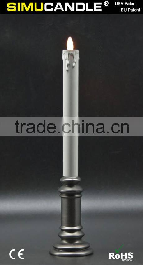 LED taper candle with moving wick with timer and remote control for home decoration