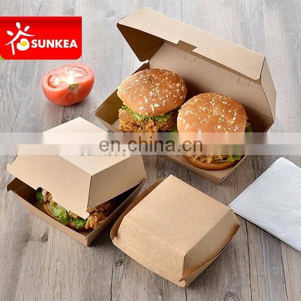 Custom Design Printed Cardboard Packing Kraft Paper Burger Box Food & Beverage Packaging Disposable UV Coating Varnishing Accept