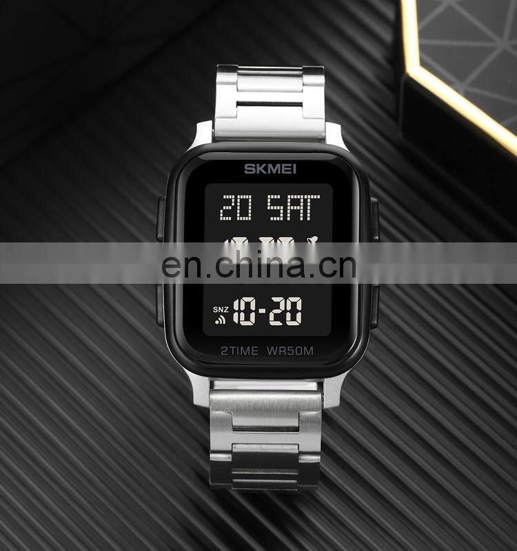 SKMEI 1589 High Quality Men Watch Fashion Luxury Style Stainless Steel Square Mens Digital Watches