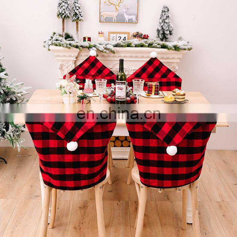 Red Black Plaid Christmas Chair Cover 2022 Santa Xmas Party Decoration for Home Hotel Table Ornament