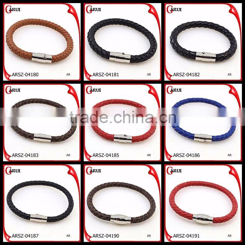 Customized Laser Engrave Logo Bio Magnetic Leather Bracelet Braided Mens Leather Bracelet