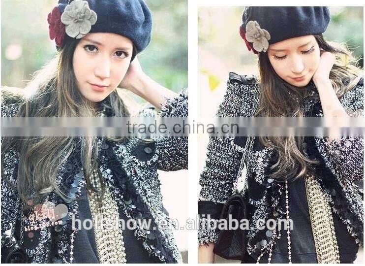 Wholesale Three Flowers Decorated Women Charm Elegant Wool Hat Beret