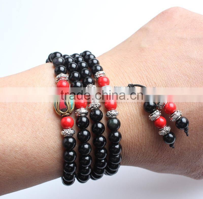 8mm black Obsidian and cinnabar 108 mala beads buddhist prayer beads