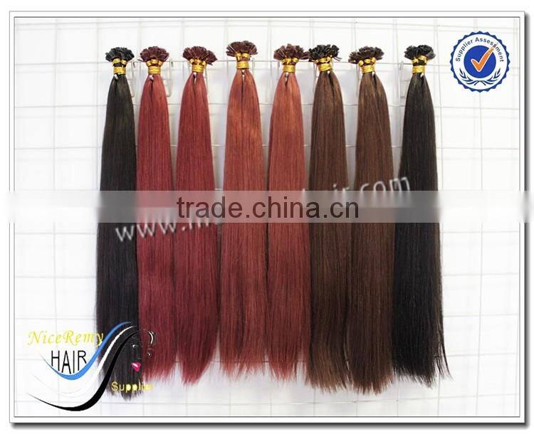 Wholesale high quality color 99j pre bonded flat tip hair extensions 100% brazilian virgin human hair