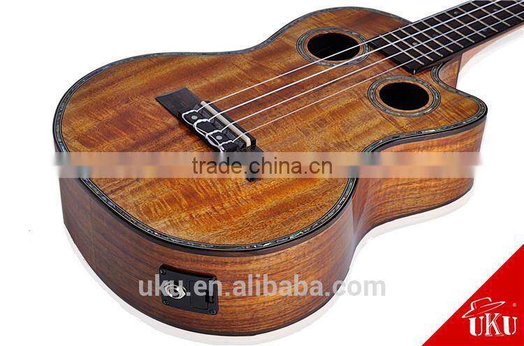 China wholesale special two holes soundhole tenor acacia wood ukulele classical headstock