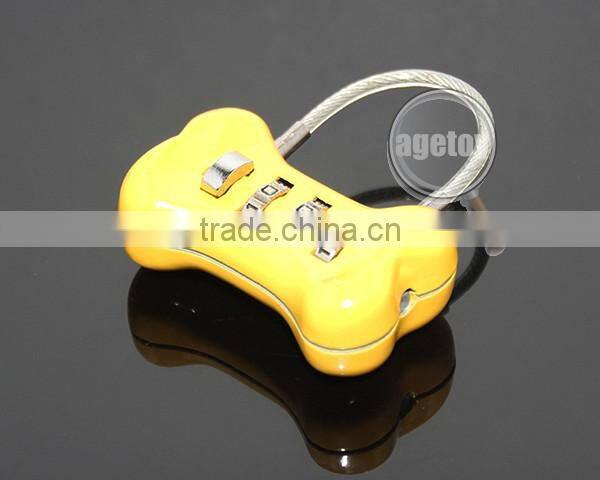 Cute Dog Bone Shaped Travel Luggage Three Codes Lock Suitcase Password Combination Lock Steel Wire Cipher Metal Digital Padlock