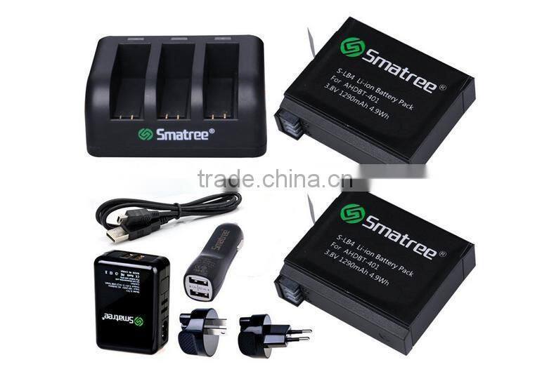 Smatree battery and 3 channel charger for camera accessories replacement