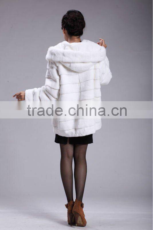 hot sell beautiful white rex rabbit fur coat