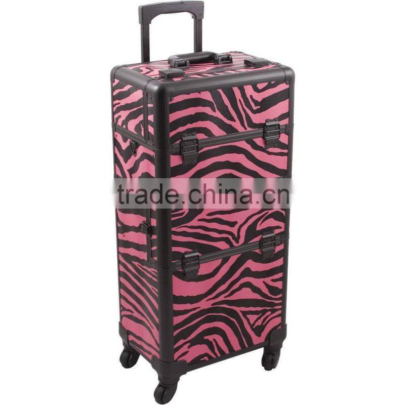 4-Wheel 2-in-1 Rolling Makeup Case with Easy-Slide and Extendable Trays, Includes Removable Tray and Extra Lid, 31-Inch, Smooth