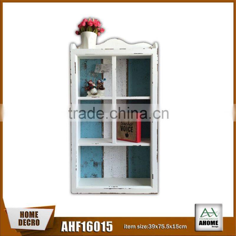 Home Antique Decorative Wooden Wall Cabinet In White And Blue Color With 5 Opening Frame