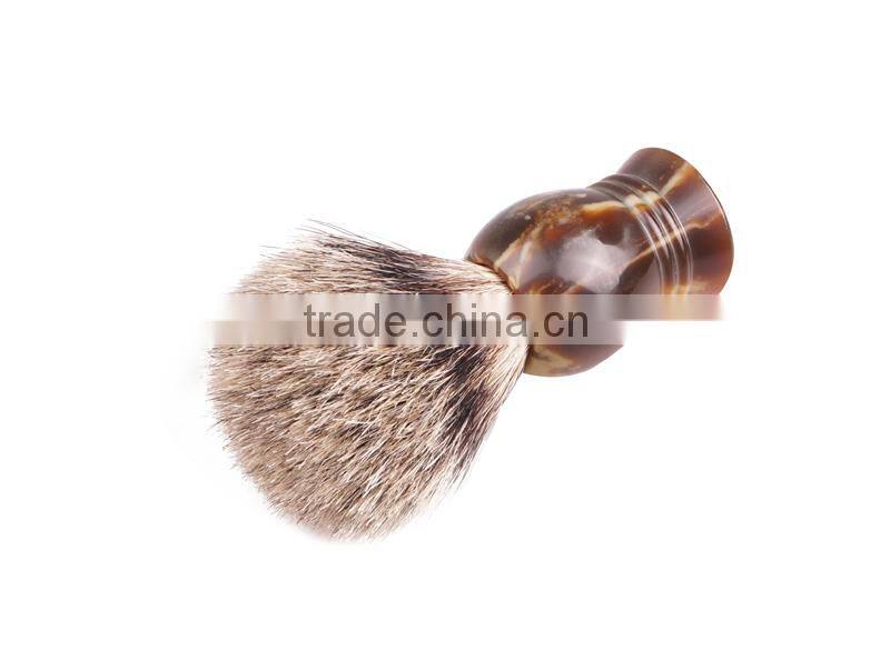 Cosmetic badger hair shaving brush with resin handle