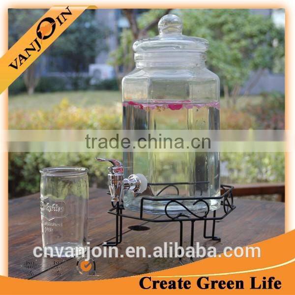 4L Octagon Glass Storage Jar With Glass Mushroom Lid With Tap