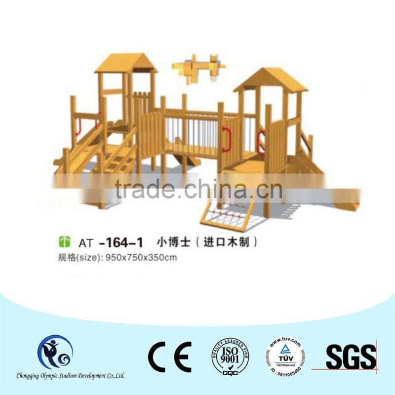 Medium size wooden house slide set playground equipment