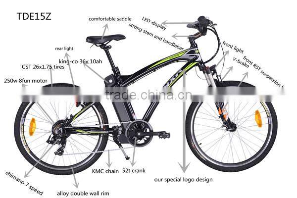 2014 new models with SGS Certification with 250w 36v 10ah mountain electric bicycle for Europe market