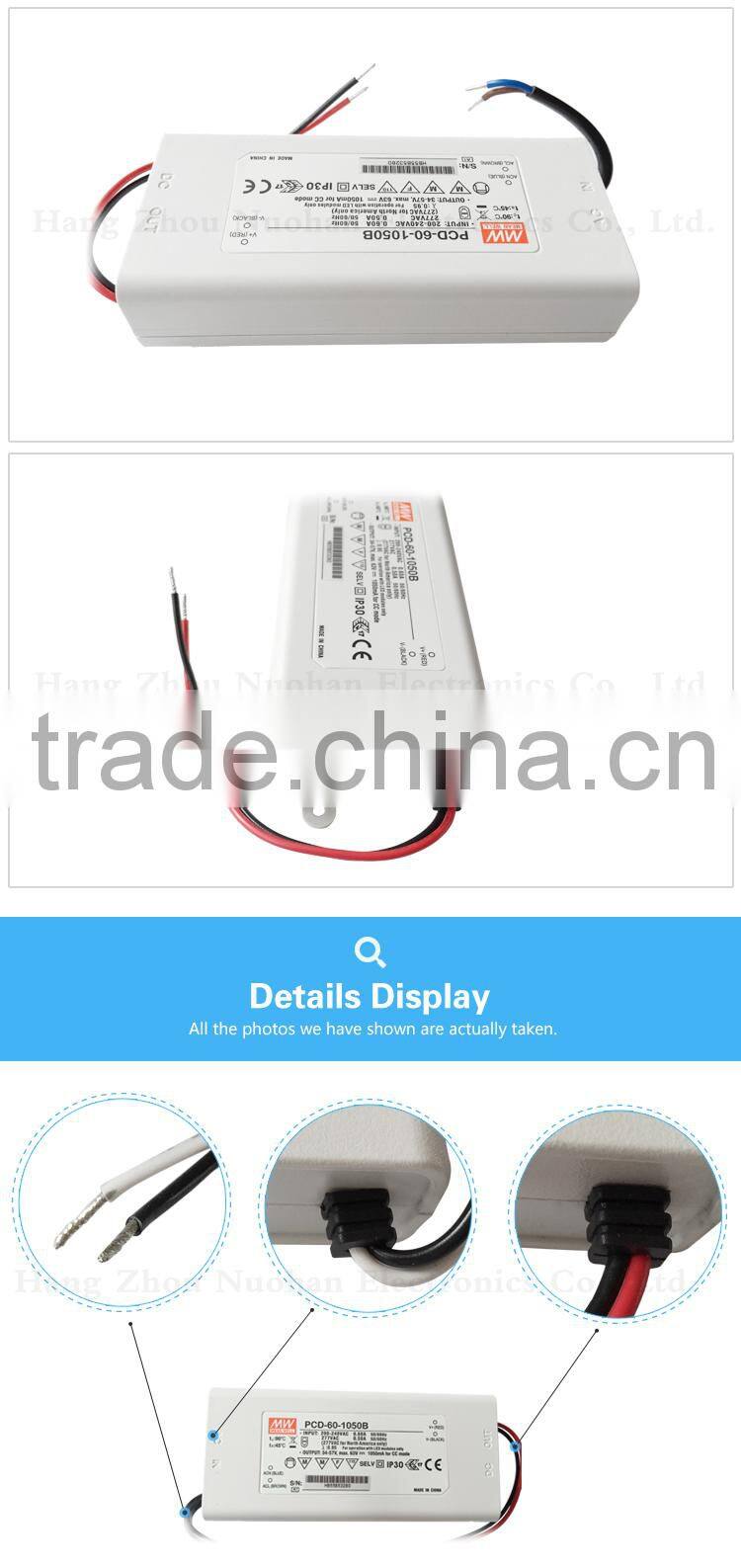 IP42 design meanwell pcd-60-1050b 60w 1050ma constant current dimmable led driver