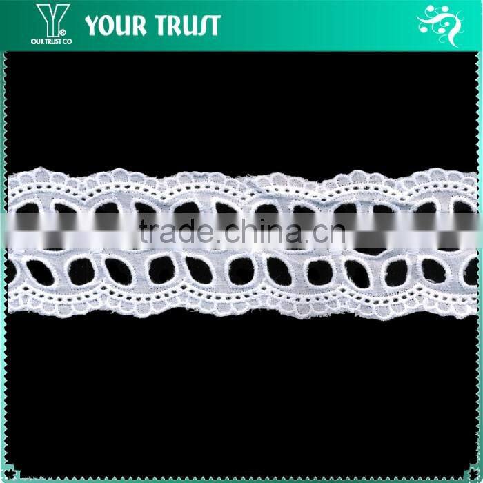 Width 14.0 Centimeter Flora White Cotton Trimming Lace