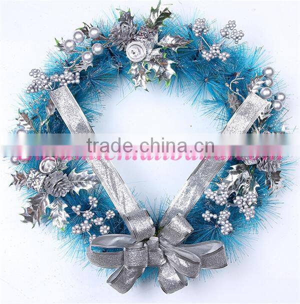 PVC material made blue flower indoor christmas wreaths