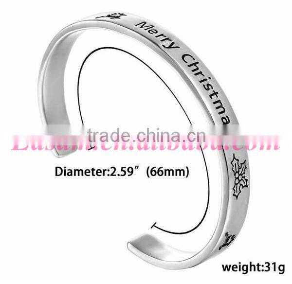 Vogue engraved metal christmas jewelry bracelet,silver plated christmas bracelet wholesale 2015