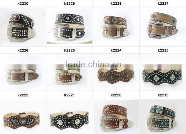 Rhinestone leather belt for jeans