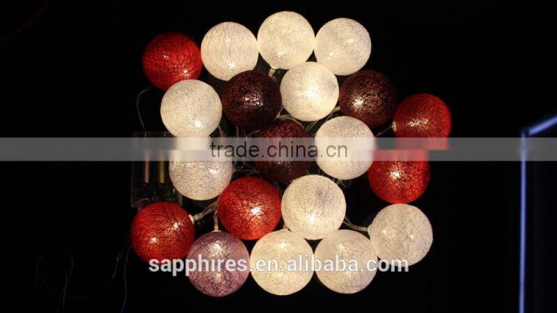 led christmas holiday party wedding decoration cotton colorful ball bettery solar fairy string cotton ball light
