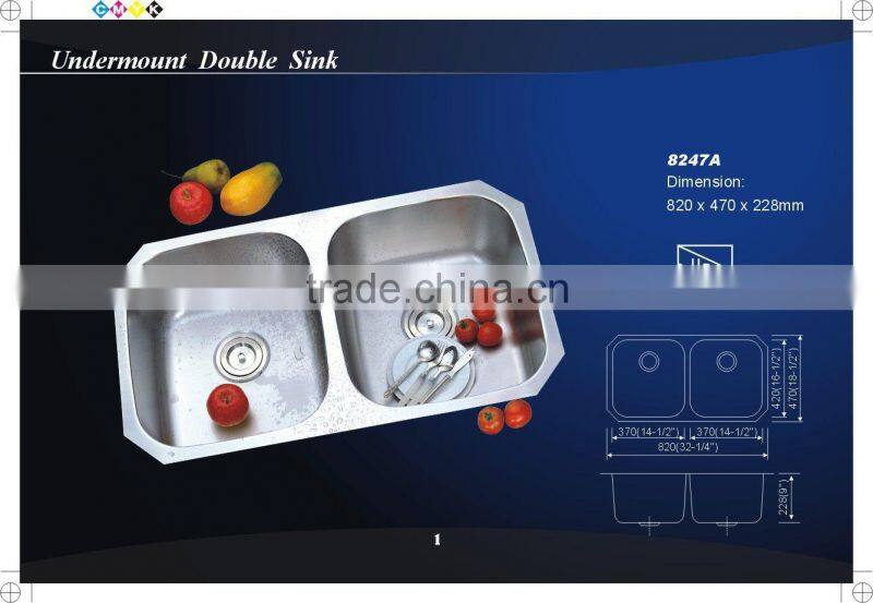 Stainless Steel Sink Double Bowl With Drainer professional custom made tensile kitchen sink with colander - 8247A