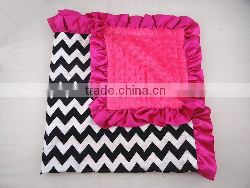 Personalized Black Chevron Hot Pink Ruffled Baby Blanket In Handmade