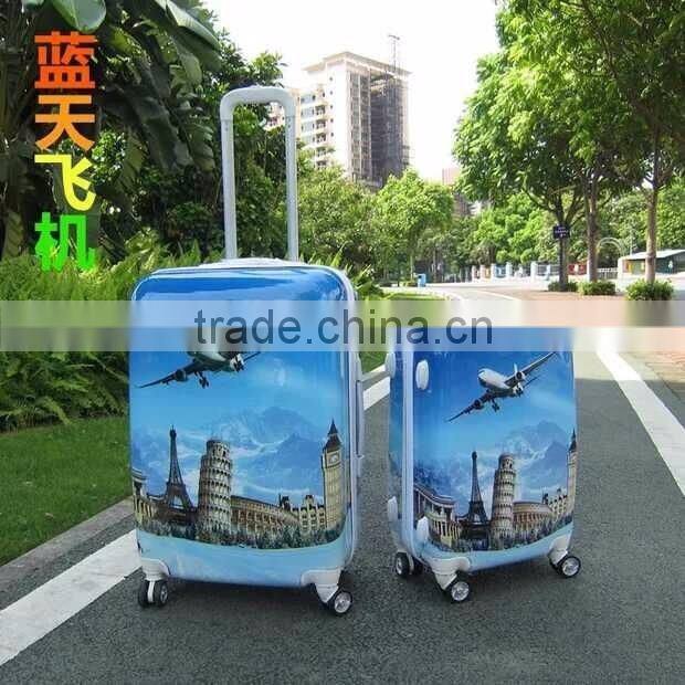 Cheap 2 Sides Plane and City Printing Travel Cabin Trolley Luggage
