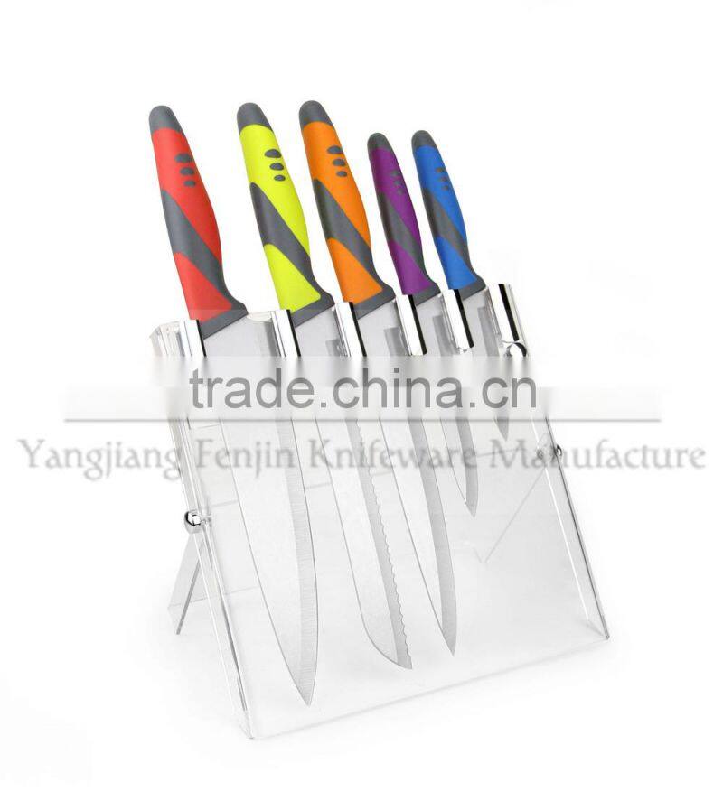 5PCS Pattern Coated Kichen Knife Set with Universal Knife Block