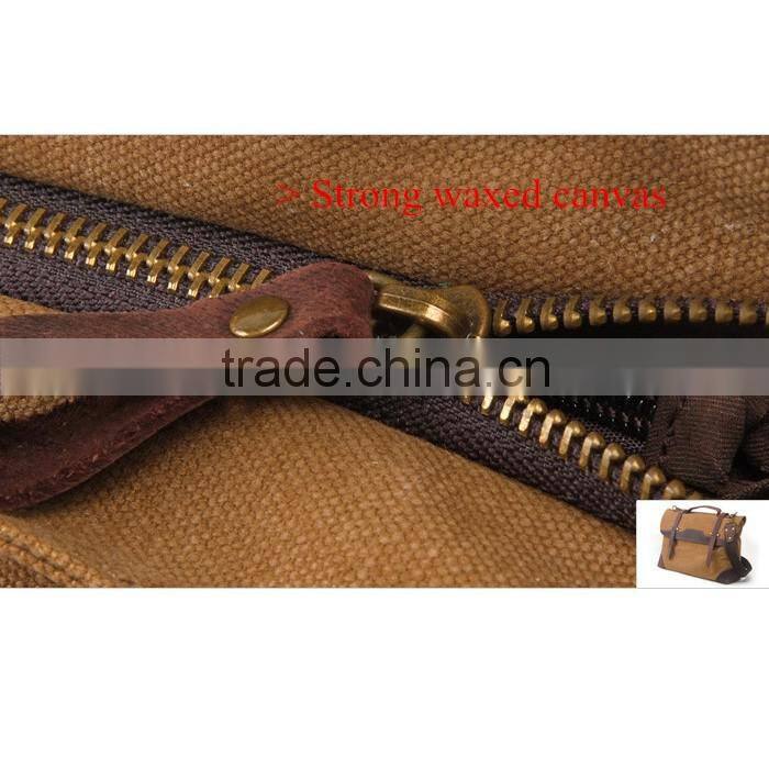 Durable Multi-purpose Waxed Canvas Vertical Men Leather Briefcase Bag Wholesale