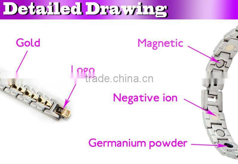 OEM 7.5-10inch 3000 guass magnetic germanium powder negative ion SILVER bracelet fashion couple bracelets