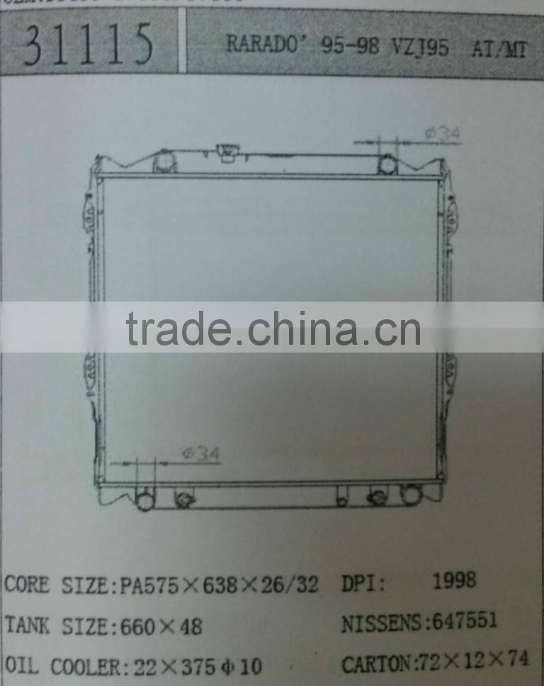 auto car radiator for TOYOTA RARADO' 95-98 VZJ95