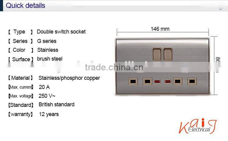 UK 20A multi-function Double pole switched socket with light