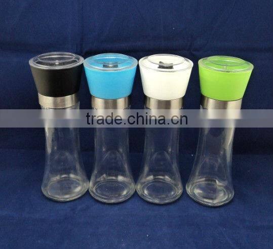 kitchen set of pepper mill, spice shaker, oil bottle