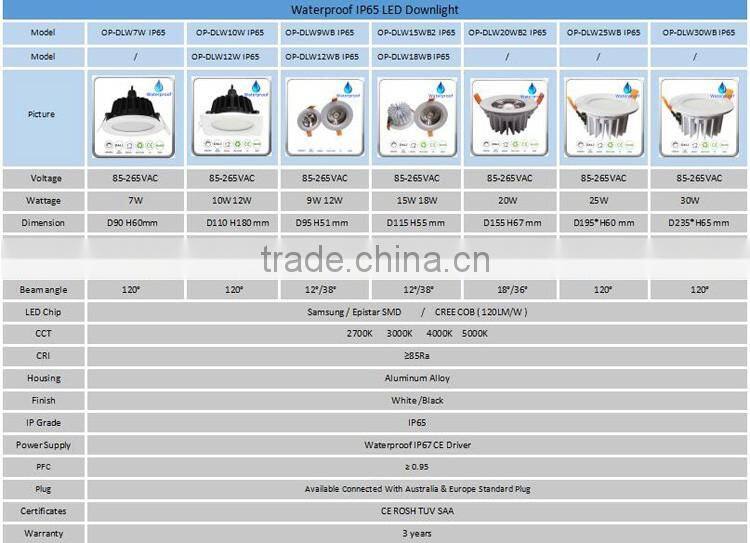 IP65 Waterproof Ceiling Light Recessed Led Downlight With Cut out 80mm 12W 9 Watt