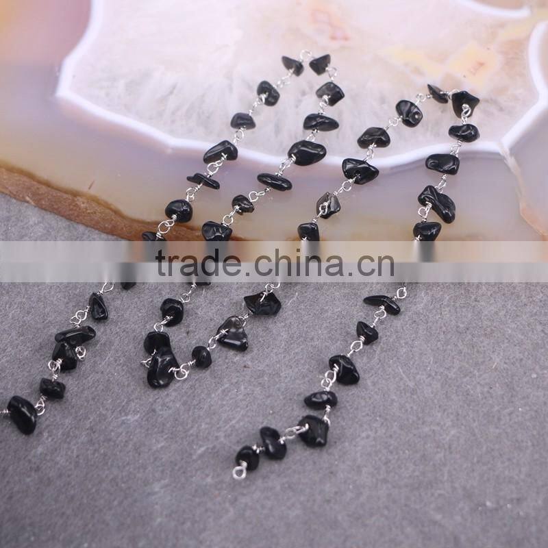 Rosary chain Black Agate Chips Bead Free Form Chains Silver Plated Chain