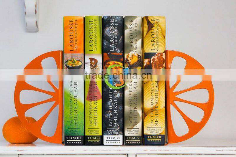 Orange galvanized metal bookends of desk organizer