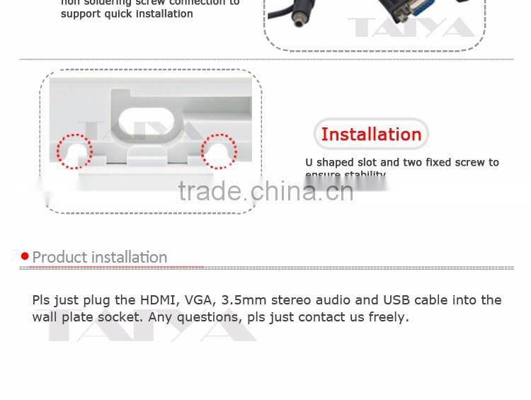VGA, HDMI, 3.5mm audio, dual USB face plate with backside female to female connector