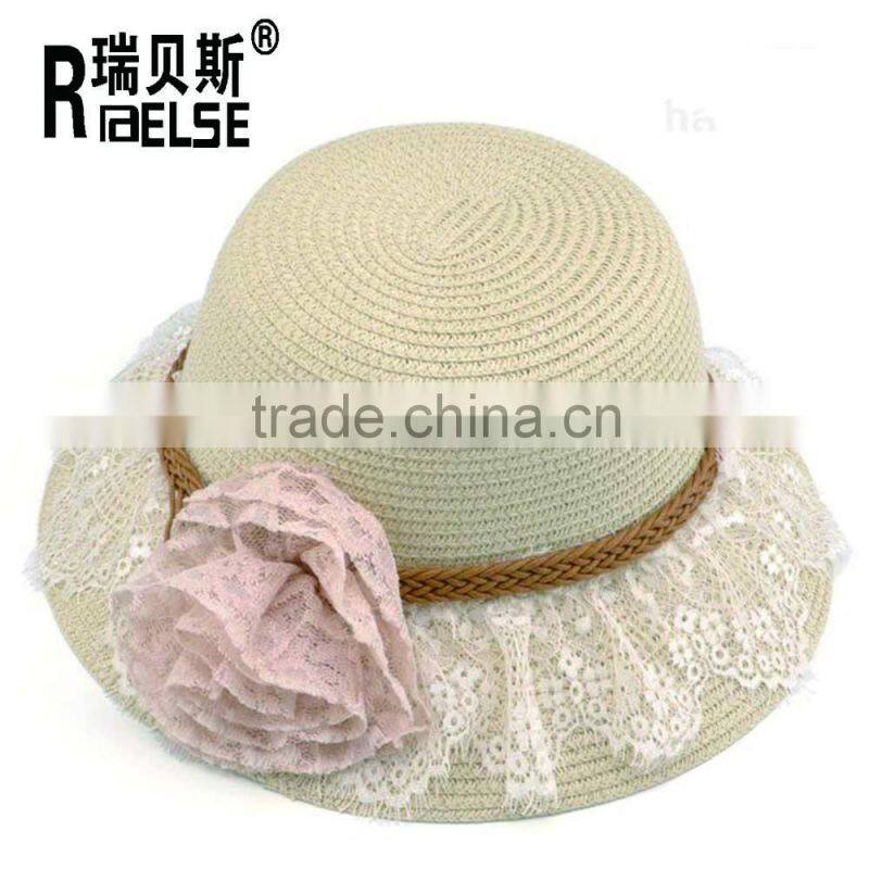 Wholesale kids straw hats girls beautiful flower sun hats