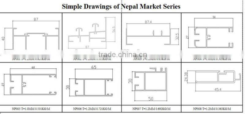 nepal aluminum alloy extrusion window and door frame profile aluminium product